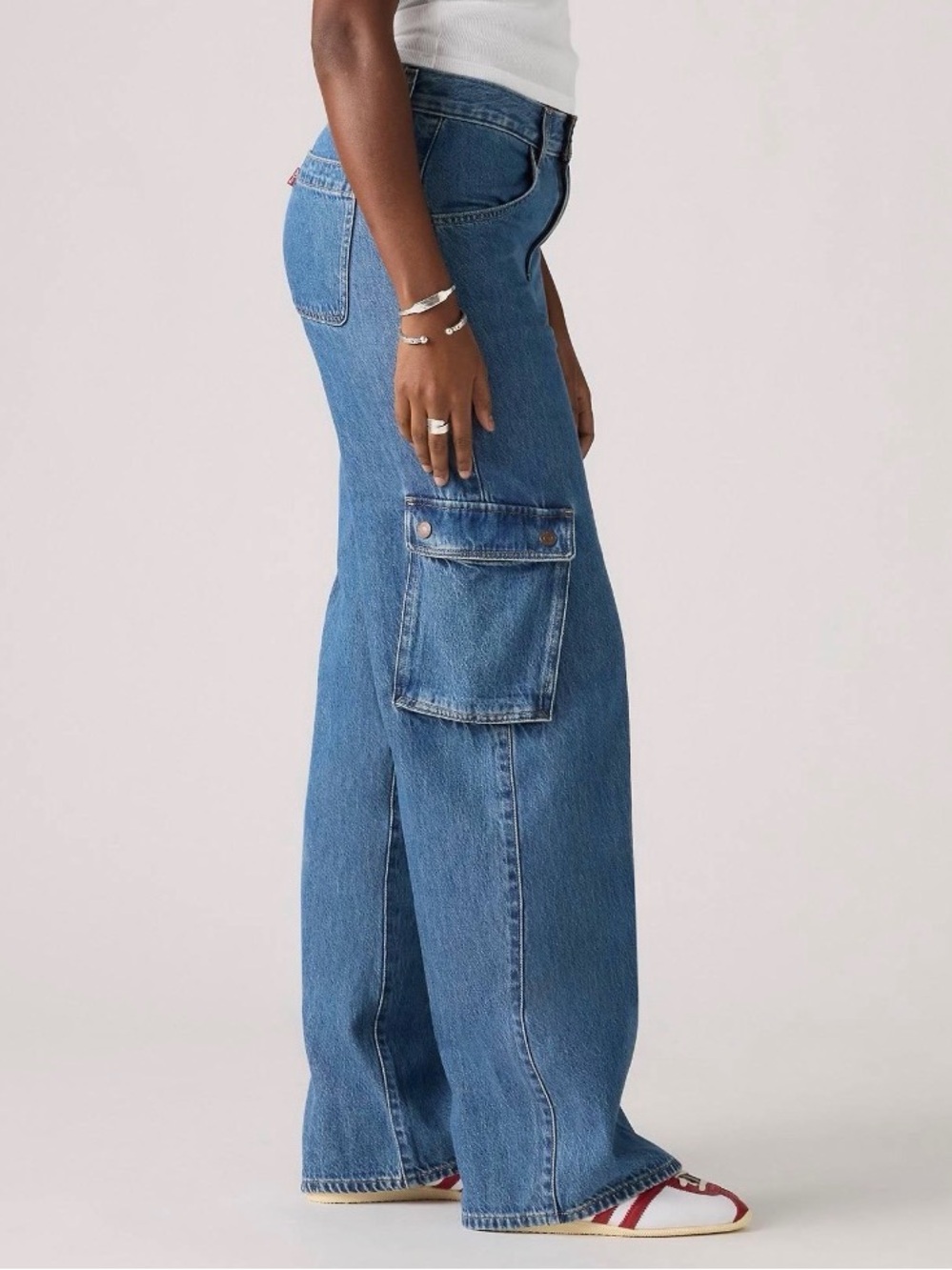 Levi's Medium Blue Wide-Leg Cargo Jeans - Picture 3 of 7